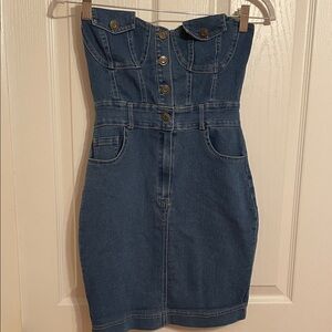 Denim Strapless Button-Up Dress